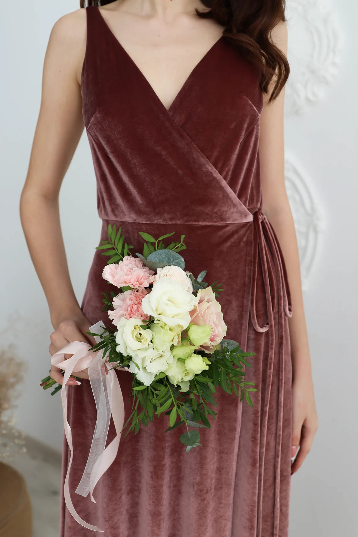 Vestido de terciopelo con escote en V profundo, sin mangas, para dama de honor, madre de la novia, sin espalda, para fiesta de graduación con abertura